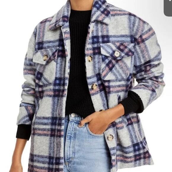 NWT Aqua Gray Plaid Button Down Wool Blend Coat Jacket Buffalo check size small - Picture 2 of 9